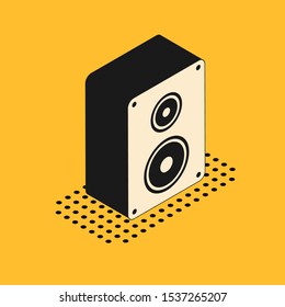 Isometric Stereo speaker icon isolated on yellow background. Sound system speakers. Music icon. Musical column speaker bass equipment.  Vector Illustration