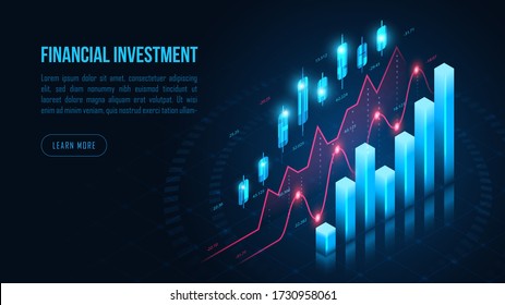 Isometric stock or forex trading graph in futuristic concept design suitable for web page banner or presentation. Vector illustration