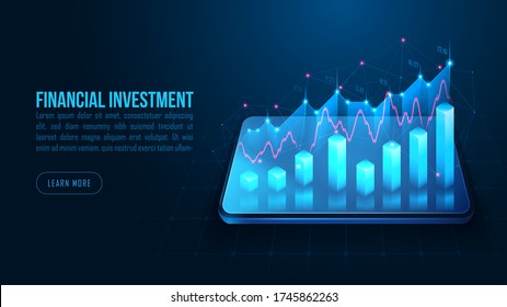 Isometric stock or forex trading graph on smartphone in futuristic concept design suitable for web page banner or presentation. Vector illustration