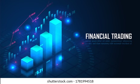 Isometrisches Stock- oder Devisenhandelsdiagramm in futuristischem Concept-Design, geeignet für Webseitenbanner oder -präsentationen. Vektorgrafik