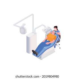 Isometric stomatology clinic icon with man having dental treatment vector illustration