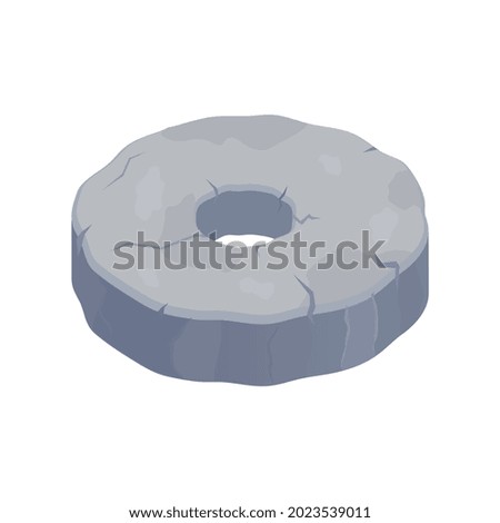 Isometric stone wheel primitive people tool on white background vector illustration