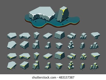 Isometric stones at night for video games