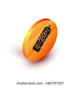 Isometric Stop ocean plastic pollution icon isolated on white background. Environment protection concept. Fish say no to plastic. Orange circle button. Vector Illustration