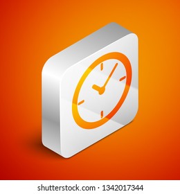 Isometric Stopwatch icon isolated on orange background. Time timer sign. Silver square button. Vector Illustration