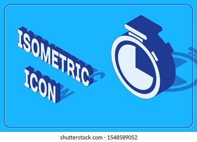 Isometric Stopwatch icon isolated on blue background. Time timer sign.  Vector Illustration
