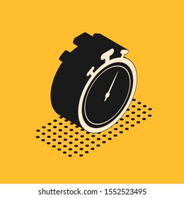 Isometric Stopwatch icon isolated on yellow background. Time timer sign. Chronometer sign.  Vector Illustration
