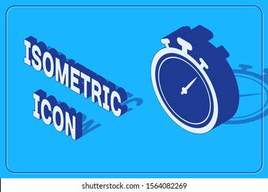 Isometric Stopwatch icon isolated on blue background. Time timer sign. Chronometer sign.  Vector Illustration