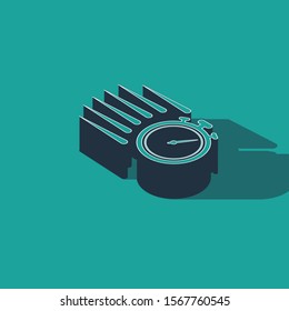 Isometric Stopwatch icon isolated on green background. Time timer sign. Chronometer sign.  Vector Illustration