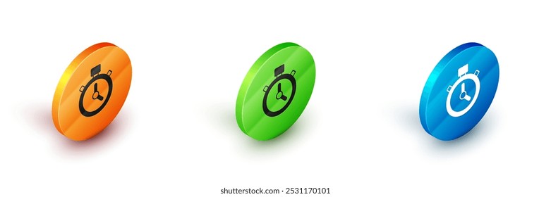Icono de cronómetro isométrico aislado sobre fondo blanco. Signo del temporizador de tiempo. Signo de cronómetro. Botón circular. Vector