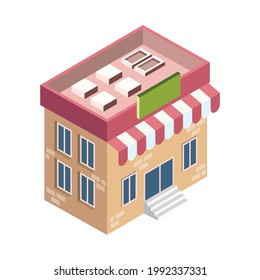 isometric store building construction icon