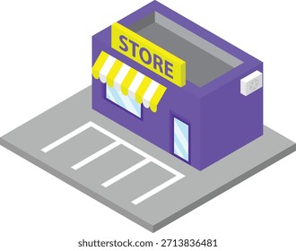 Isometric Store Building with Parking Lot