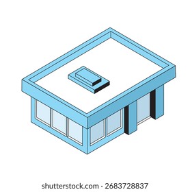 Edificio isométrico de la tienda que representa el comercio minorista