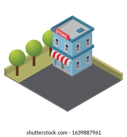 Isometric store building vector illustration