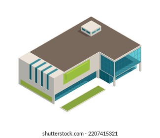 Isometric store mall shopping centre building 3d vector illustration