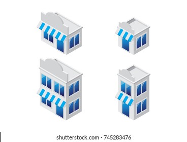 isometric store set, sale and shopping