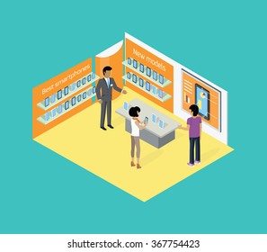 Isometric store tablets design flat. Electronic commerce, best price, new goods illustration