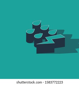 Isometric Storm icon isolated on green background. Drop and lightning sign. Weather icon of storm.  Vector Illustration