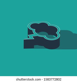 Isometric Storm icon isolated on green background. Cloud and lightning sign. Weather icon of storm.  Vector Illustration