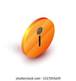 Isometric Strainer spoon icon isolated on white background. Orange circle button. Vector Illustration