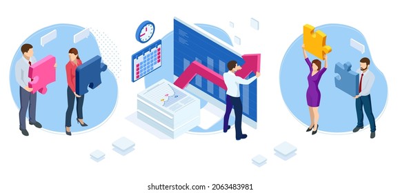 Isometric Strategic Business Planning Concept. Online business, Partnership and Agreement Business Marketing, B2B Solution