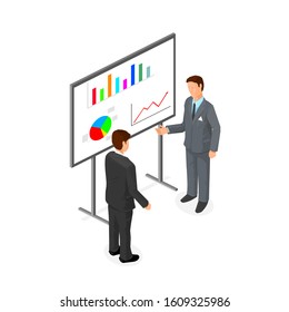 Isometric Strategy Brainstorming and Marketing - vector icon illustration.