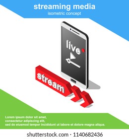 Isometric streaming media concept vector illustration.