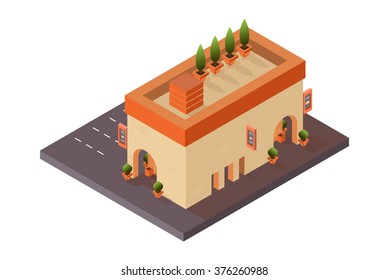 Isometric street cafe. Vector illustration.