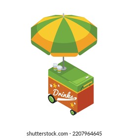 Isometric Street Cart With Cold Drinks 3d Vector Illustration