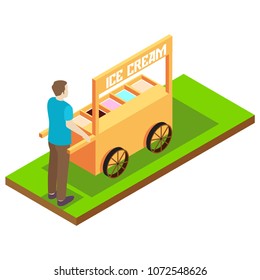 isometric street food ice cream, vector illustration