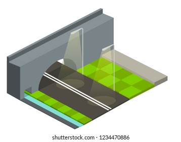Isometric street: fragment of the street with lights 