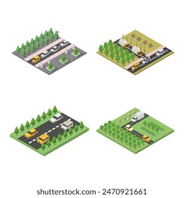 Isometric street illustrated on white background