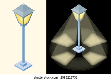 Isometric Street Light. Isometric Projection Garden Light 3D Rendering Illustration.