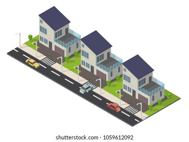 Isometric street low poly Family House vector