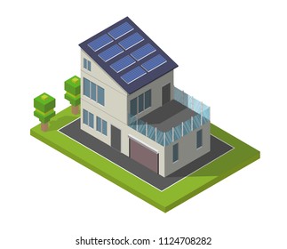 Isometric street low poly Family House vector