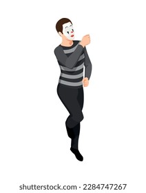 Isometric street mime performing pantomime vector illustration