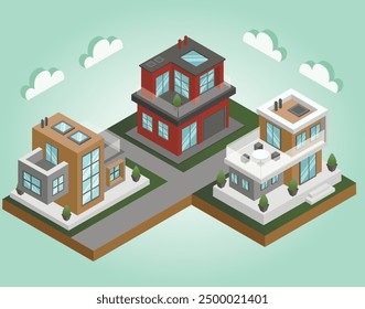 isometric street with modern buildings