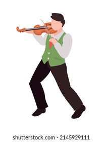 Isometric Street Musician Icon With Male Character Playing Violin 3d Vector Illustration