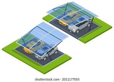 Isometric street roof of outdoor parking lot. Outdoor of parking garage with car and vacant parking lot in parking building