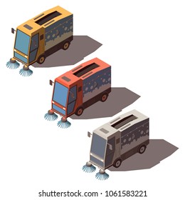 Isometric street sweeper machine isolated