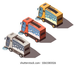 Isometric street sweeper machine isolated