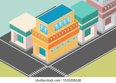 isometric street tokyo during the day, vector illustration