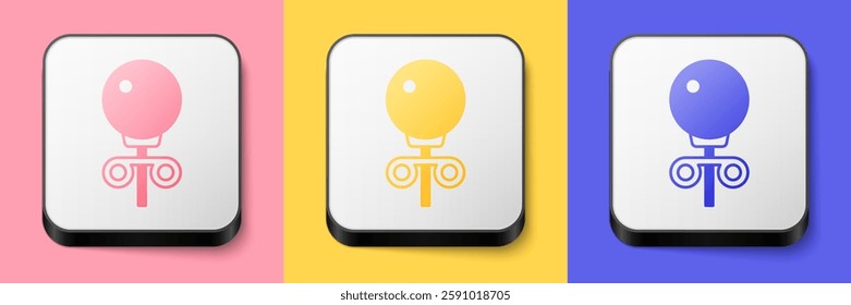 Isometric Stud earrings icon isolated on pink, yellow and blue background. Jewelry accessories. Square button. Vector