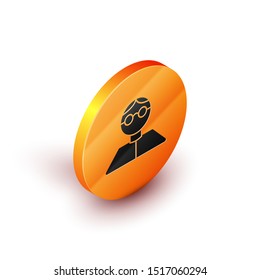 Isometric Student icon isolated on white background. Orange circle button. Vector Illustration