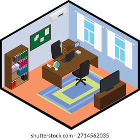 Isometrischer Studiensaal Interieur Design Draufsicht Vektor