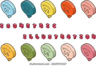 Isometric style callout point tags. Colorful icon set for eye catching.