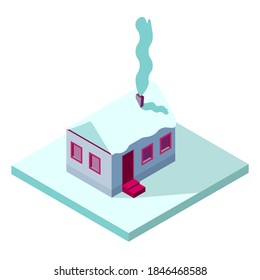 Isometric style christmas concept.Flat Isometric snow house. Christmas building decoration for web design.