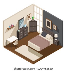 The isometric style design of a  well furnished bedroom. 