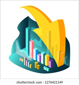Isometric style drop chart. Stock Vector Illustration. Transparence. White Isolated.