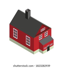 Isometric style flat icon.House icon isolated on white background.Vector illustration for web design. 3D design red scandinavian home building.